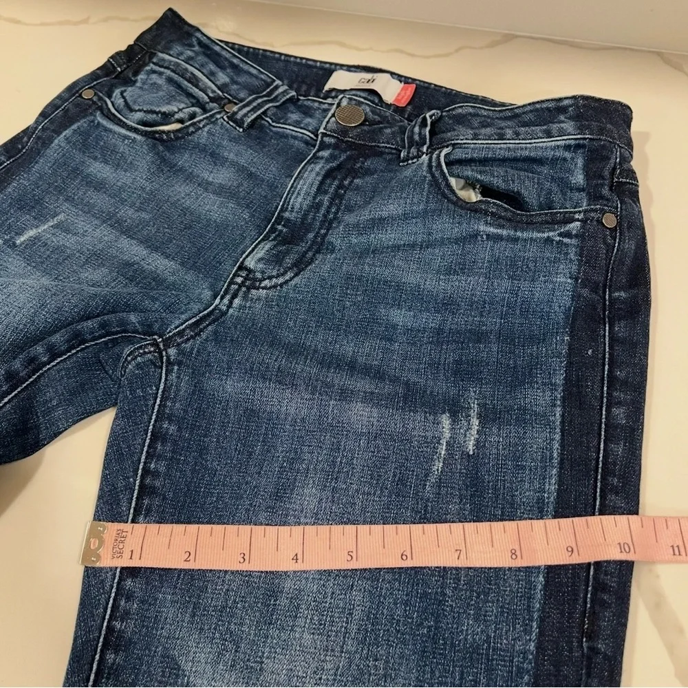 CAbi Womens Jeans Tuxedo High Rise Straight Leg Stretch Denim Blue Size 6-FLAWED